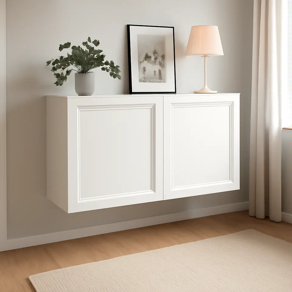 Møbelmontering BESTÅ Vægmonteret skabskombination, hvid/Smeviken, 120x42x64 cm | Professionel Møbelmontør