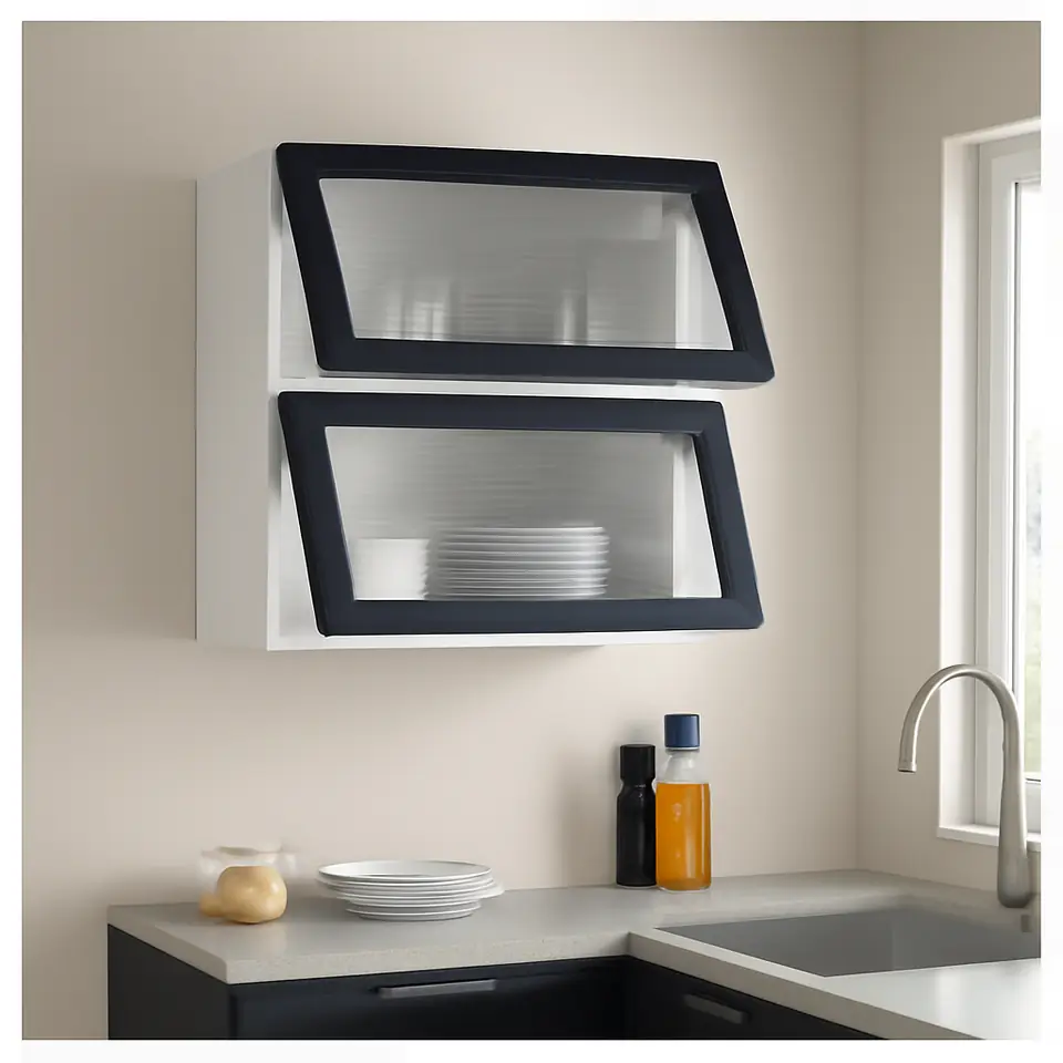 Møbelmontering METOD Horisontalt vægskab m 2 vitrinelåge, hvid/Hejsta antracit rillet glas, 80×80 cm | Professionel Møbelmontør