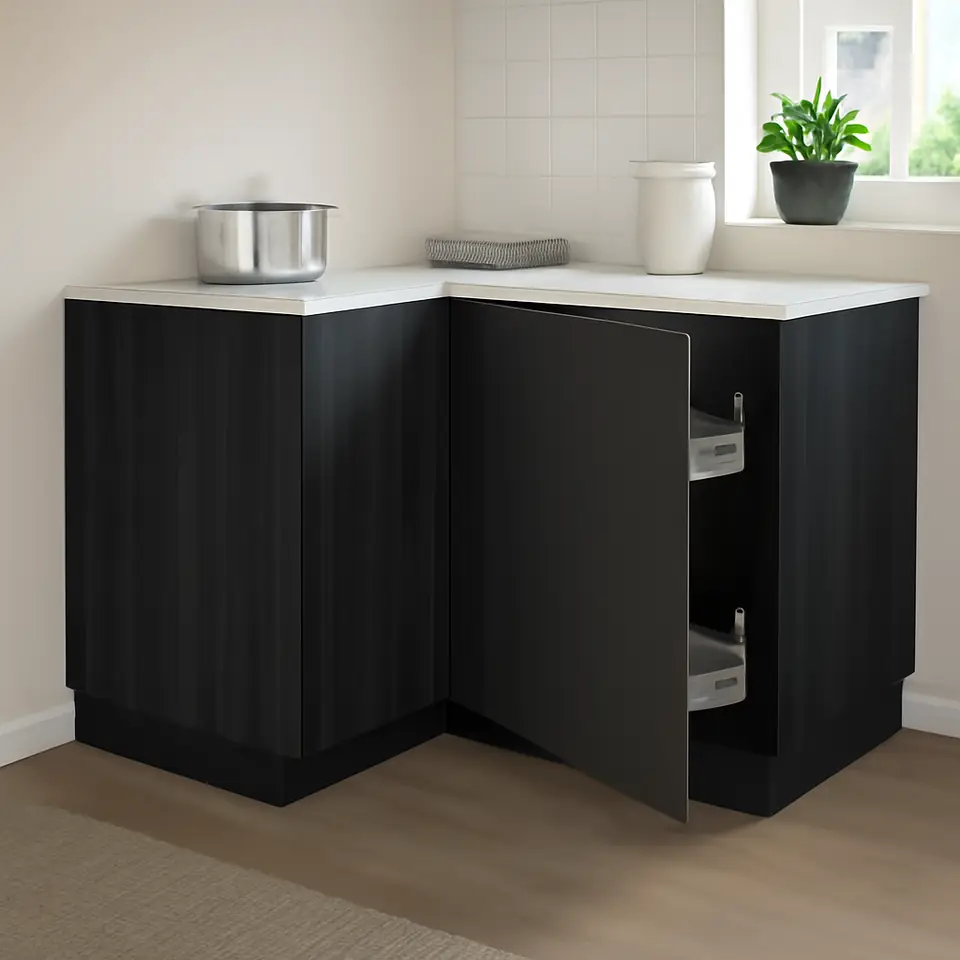Møbelmontering METOD Hjørneunderskab med udtræksindretn, sort/Upplöv mat antracit, 128×68 cm | Samling af Møbler i Rødovre & Kbh