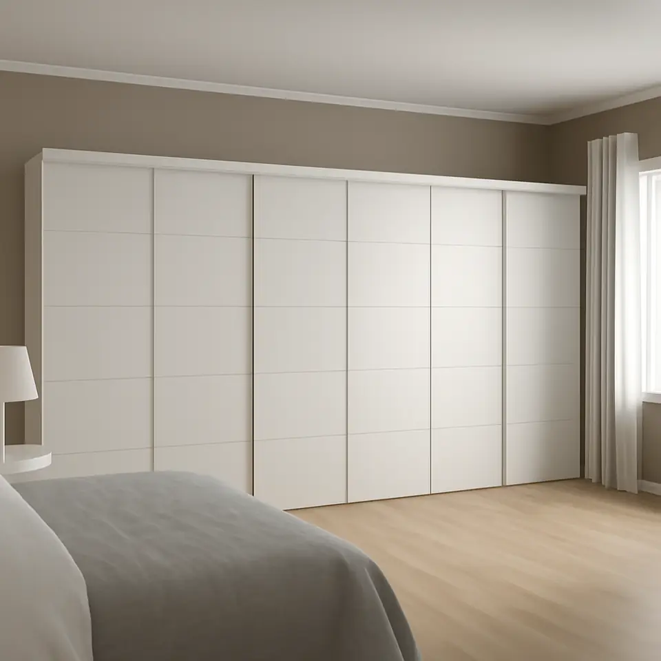 Møbelmontering SKYTTA / MEHAMN Skydedør, kombination, hvid/dobbeltsidet hvid, 603×240 cm | Samling af Møbler i Rødovre & Kbh
