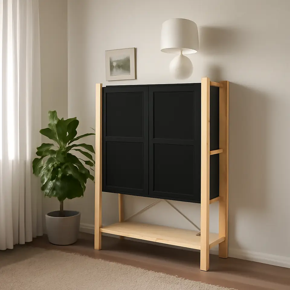 Møbelmontering IVAR Skab med låger, fyr/sort net, 89x30x124 cm | Samling af Møbler i Rødovre & Kbh