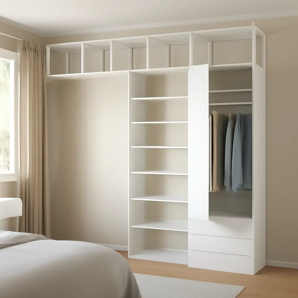 Møbelmontering PLATSA Garderobe m 2 døre + 3 skuffer, hvid/Fonnes hvid, 240x42x261 cm | Samling af Møbler i Rødovre & Kbh