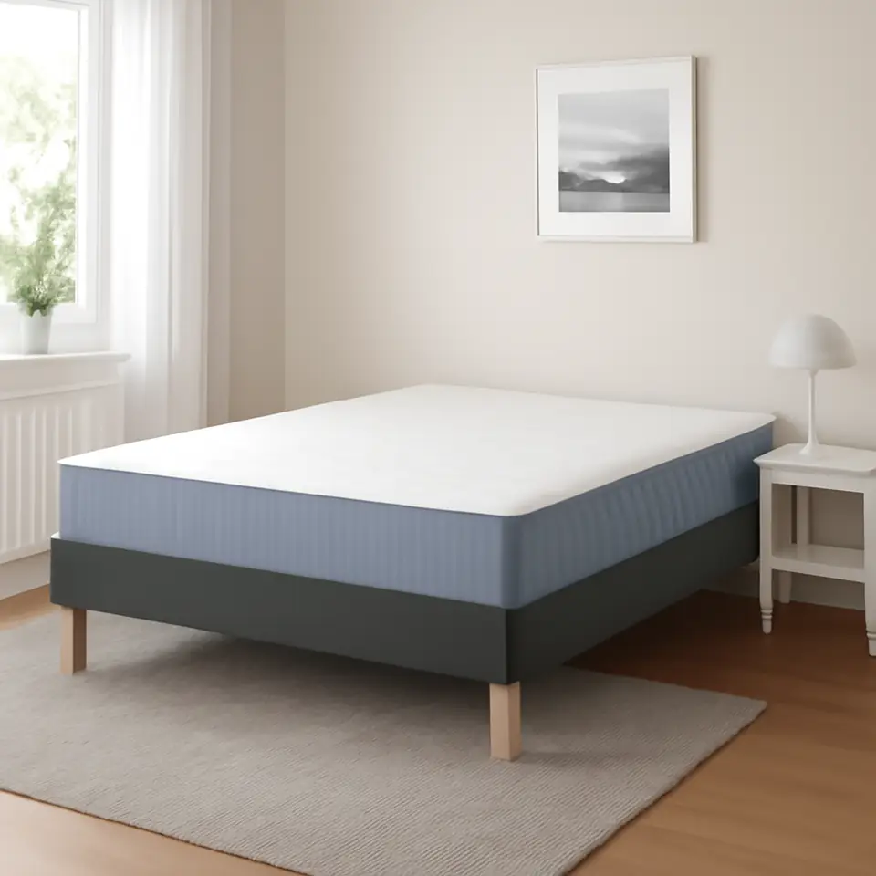 Møbelmontering LYNGÖR Kontinentalseng, Vågstranda medium/lyseblå mørkegrå, 160×200 cm | Få et tilbud i dag