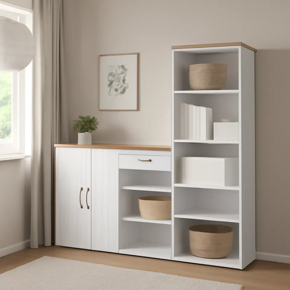 Møbelmontering SKRUVBY Opbevaringskombination, hvid, 180×140 cm | Samling af Møbler i Rødovre & Kbh