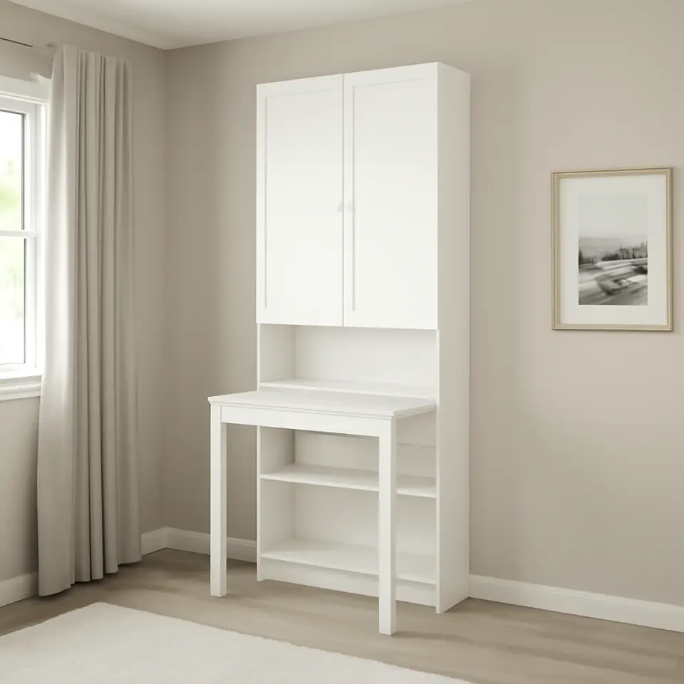 Møbelmontering BILLY / OXBERG Reol med skrivebord, hvid, 80×202 cm | Fast Pris i Storkøbenhavn