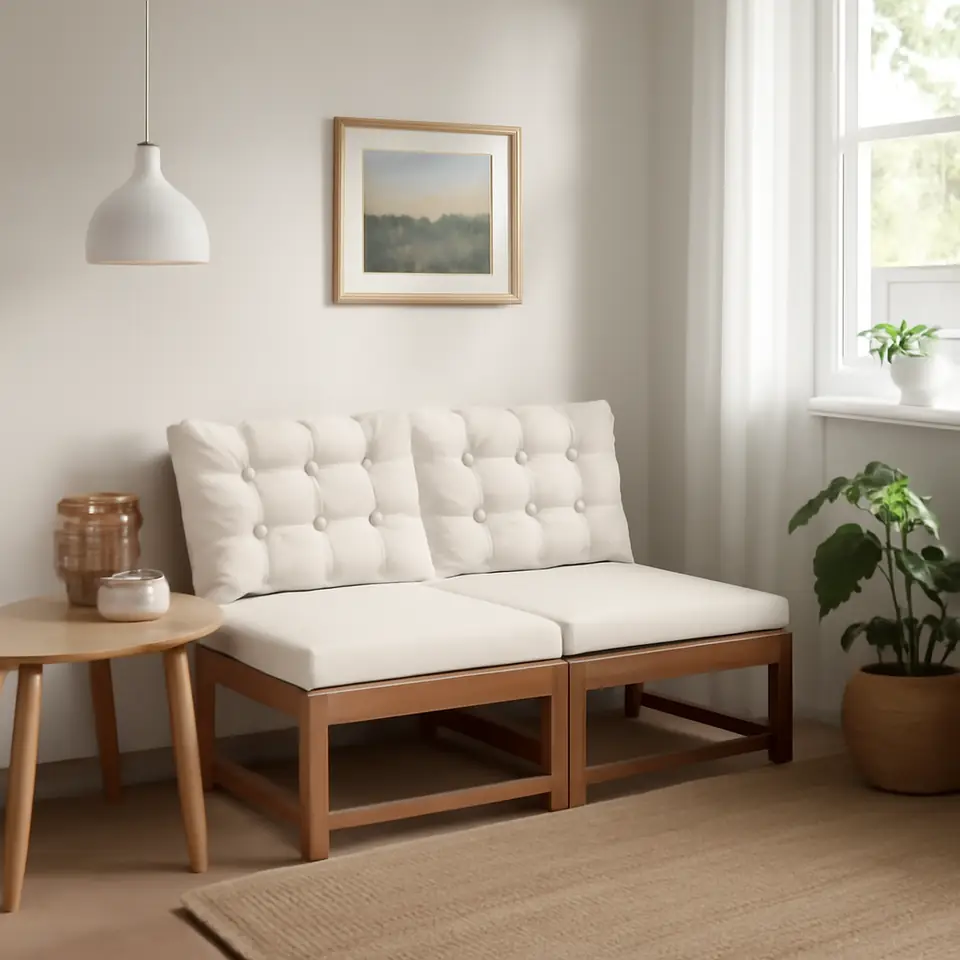 Møbelmontering NÄMMARÖ 2-pers. modulopb. sofa, ude, lysebrun med bejdse/Kuddarna lys gråbeige | Fast Pris i Storkøbenhavn