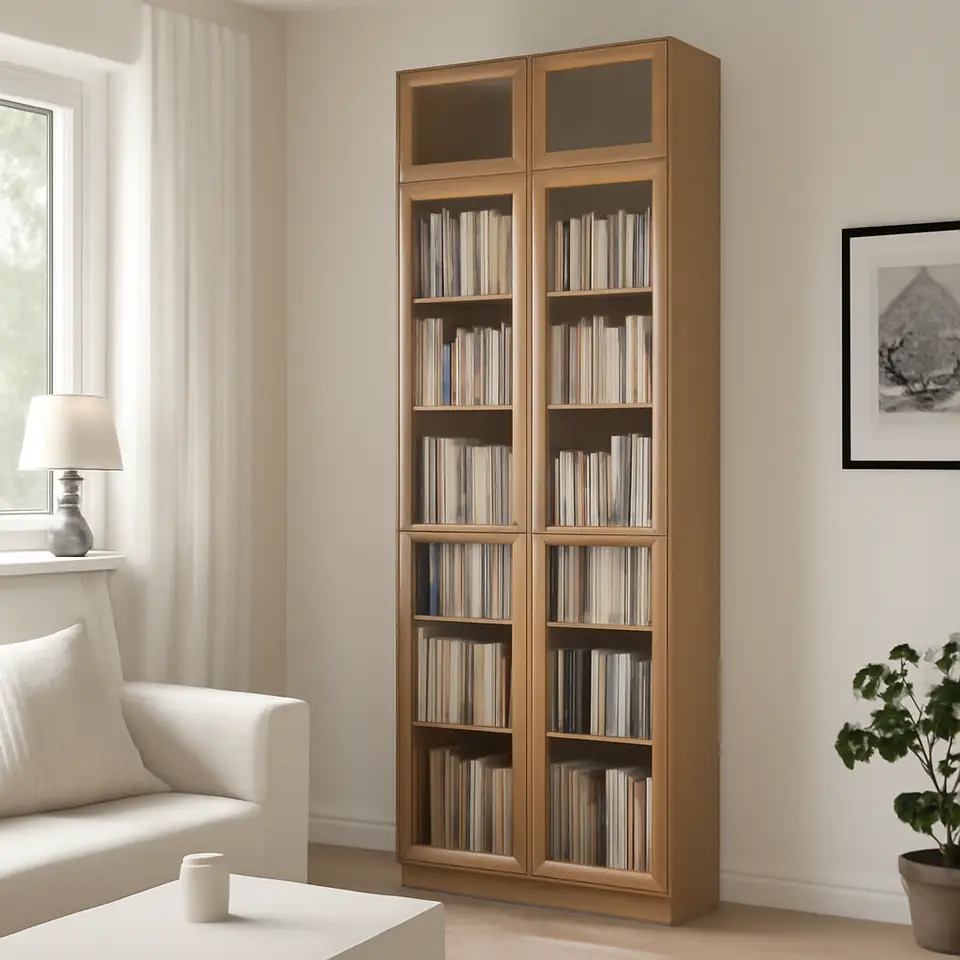Møbelmontering BILLY / OXBERG Reol med glaslåger/tilbygningsdel, egetræsmønstret/klart glas, 80x30x237 cm | Få et tilbud i dag