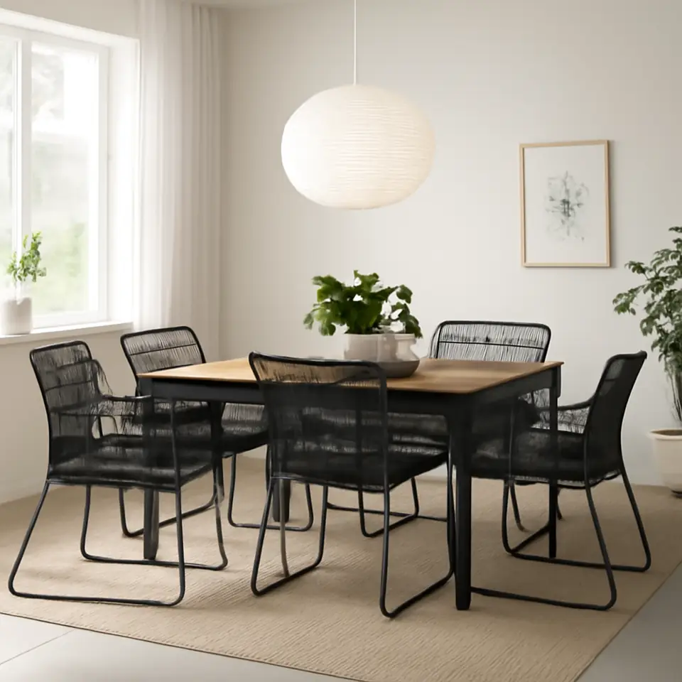 Møbelmontering VÄSMAN / TALLSKÄR Bord+6 stole med armlæn, ude, kan trækkes ud lysebrun med bejdse/antracit, 135×190/74 cm | Billig & Hurtig i København