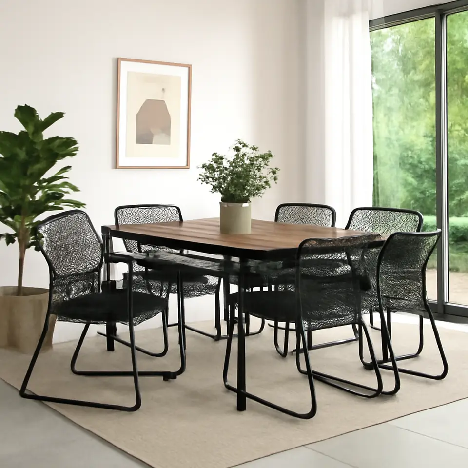 Møbelmontering VÄSMAN / TALLSKÄR Bord+6 stole med armlæn, ude, kan trækkes ud lysebrun med bejdse/antracit, 135×190/74 cm | Billig & Hurtig i København