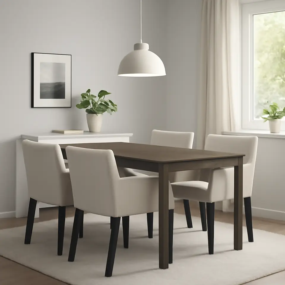 Møbelmontering TONSTAD / MÅRENÄS Bord og 4 stole, brun egetræsfiner/GUNNARED beige sort, 150×80 cm | Billig & Hurtig i København