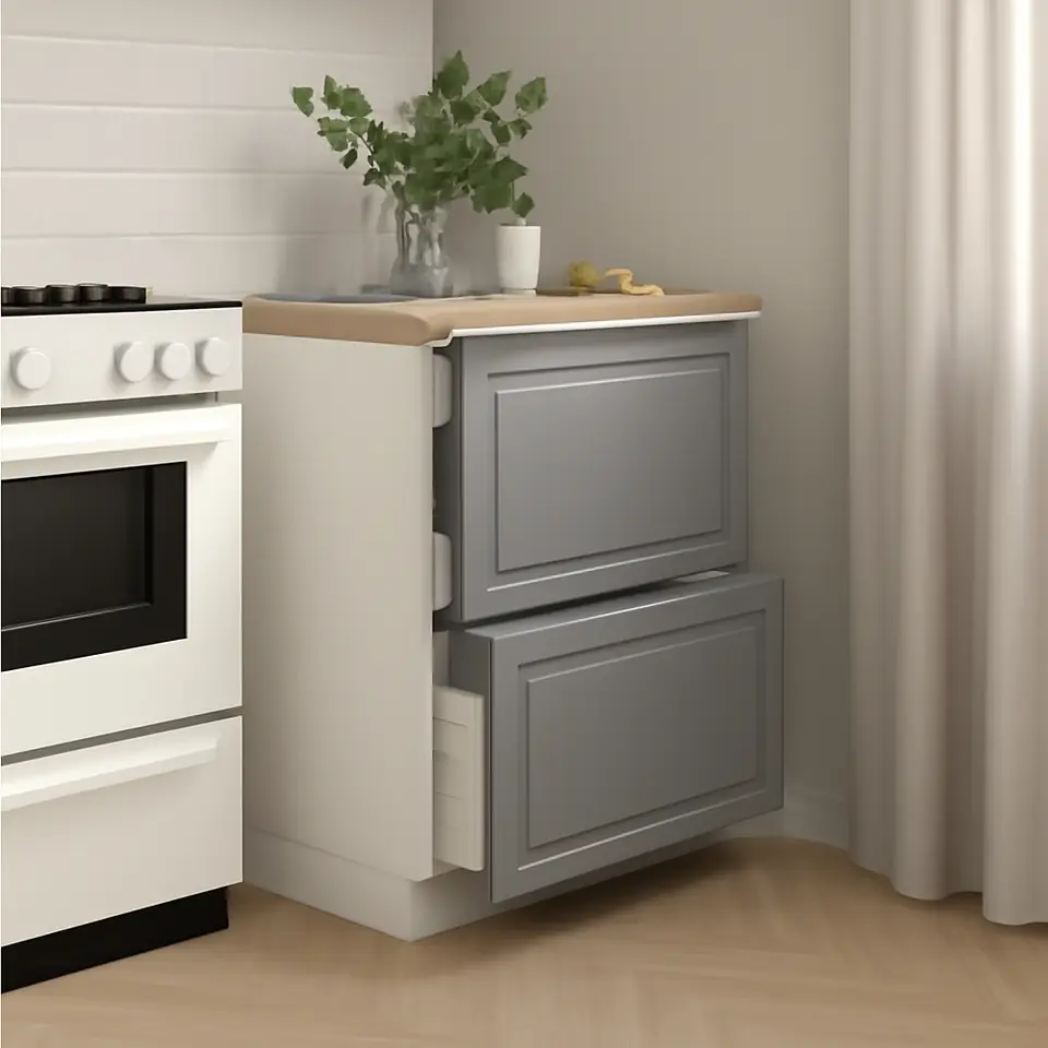Møbelmontering METOD / MAXIMERA Usk 2 front/2 lave/1 mel/1 høj skuf, hvid/Bodbyn grå, 60×60 cm | Professionel Møbelmontør