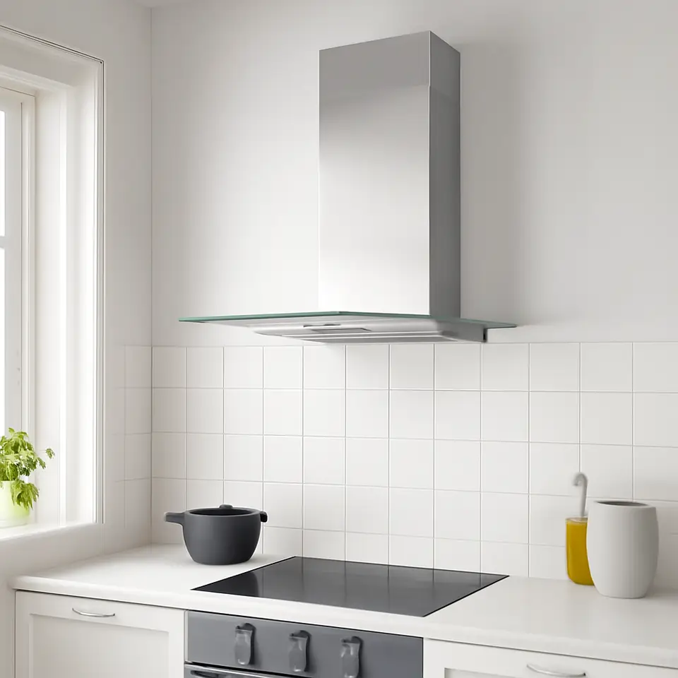 Møbelmontering BALANSERAD Vægmonteret emhætte, rustfrit stål/glas, 80 cm | Fast Pris i Storkøbenhavn