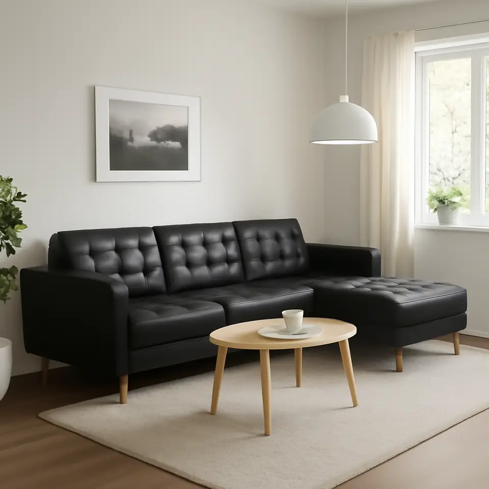 Møbelmontering LANDSKRONA 3-pers. sofa, med chaiselong/Grann/Bomstad sort/træ | Professionel Møbelmontør