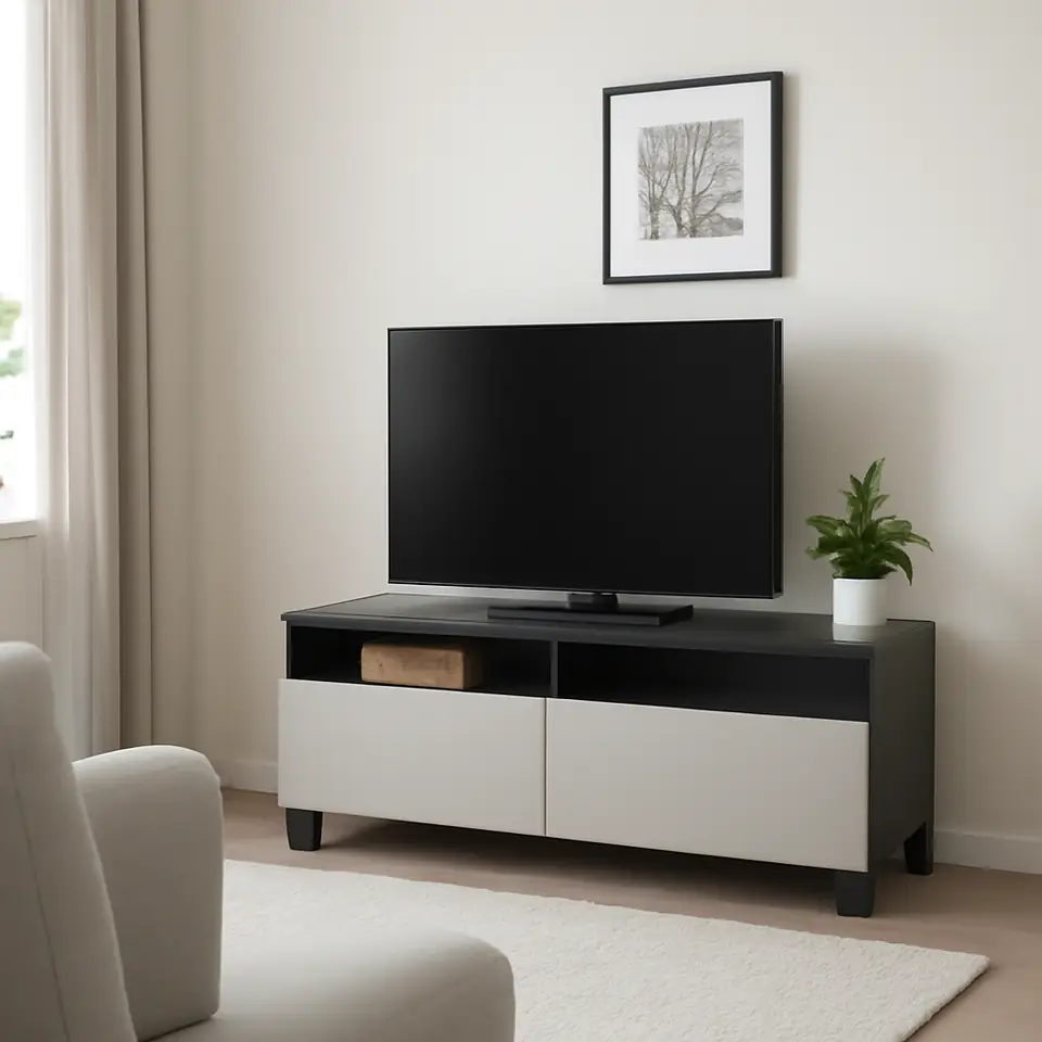 Møbelmontering BESTÅ Tv-bord med skuffer, sortbrun/Lappviken/Stubbarp lysegrå, 120x42x48 cm | Samling af Møbler i Rødovre & Kbh