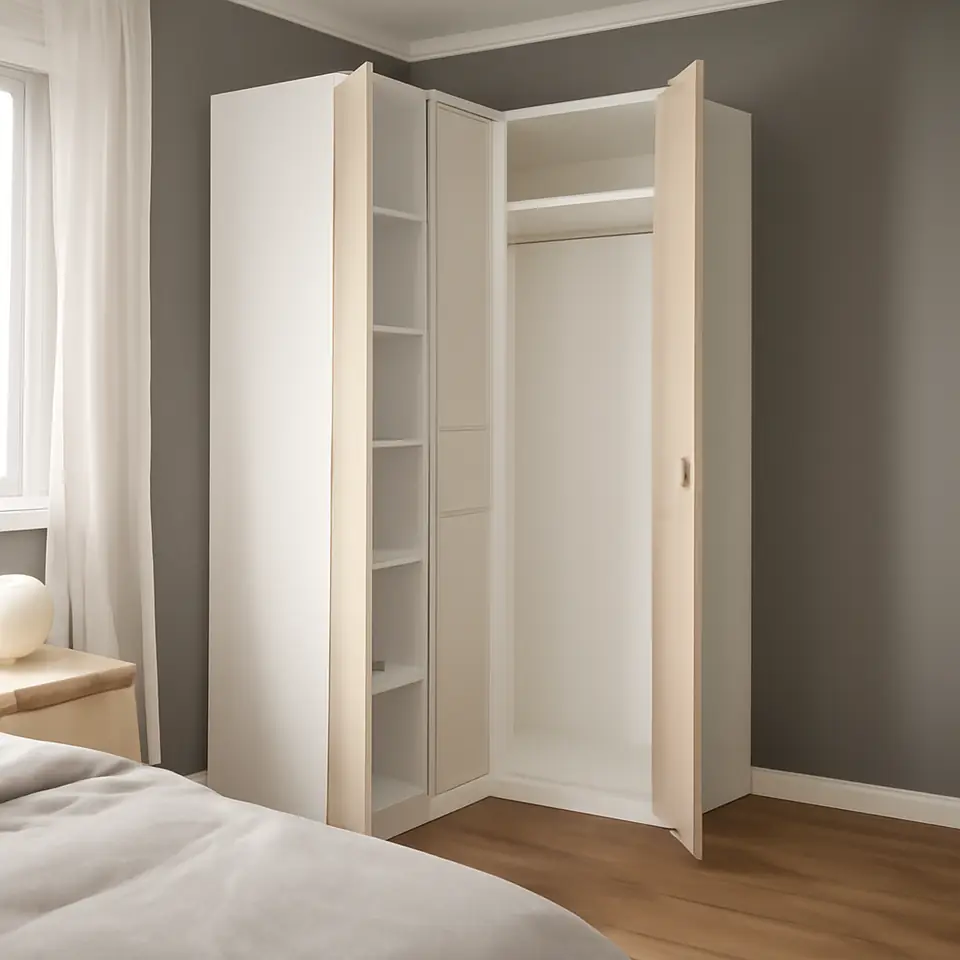 Møbelmontering PAX / FLISBERGET Hjørnegarderobe, hvid/lys beige, 161/88×236 cm | Fast Pris i Storkøbenhavn