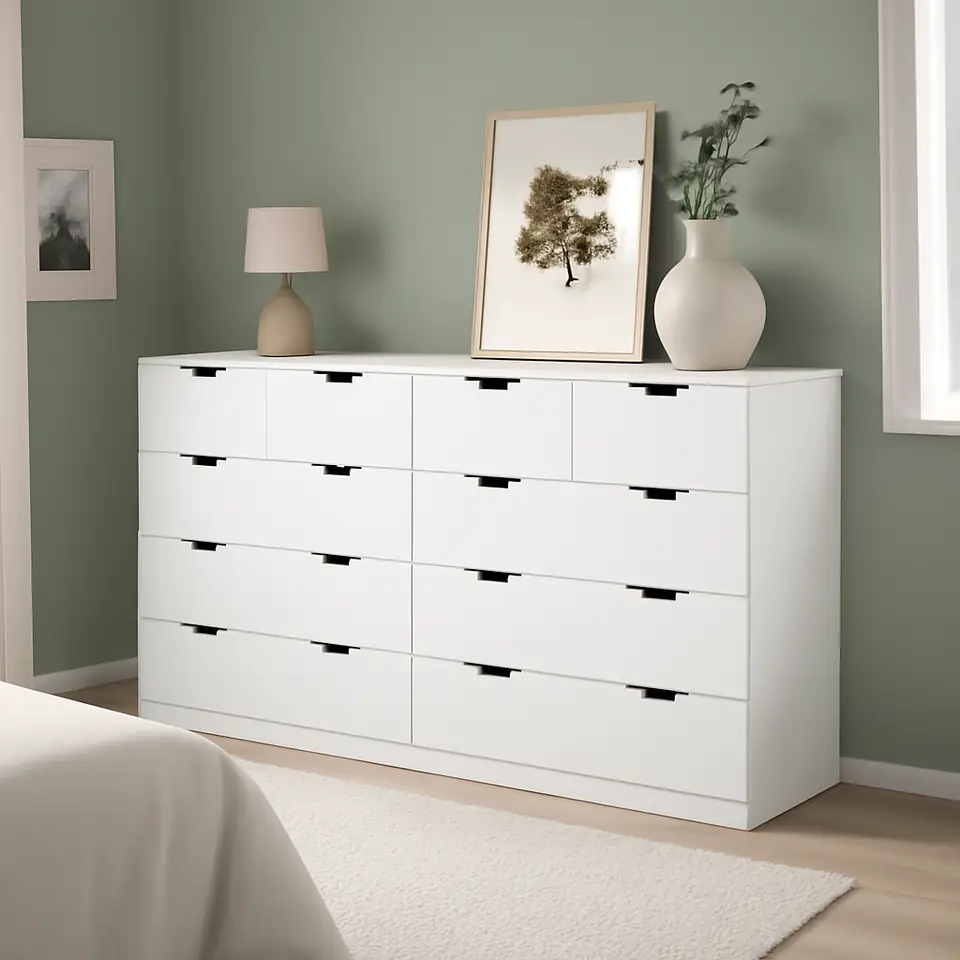 Møbelmontering NORDLI Kommode med 12 skuffer, hvid, 160×99 cm | Professionel Møbelmontør
