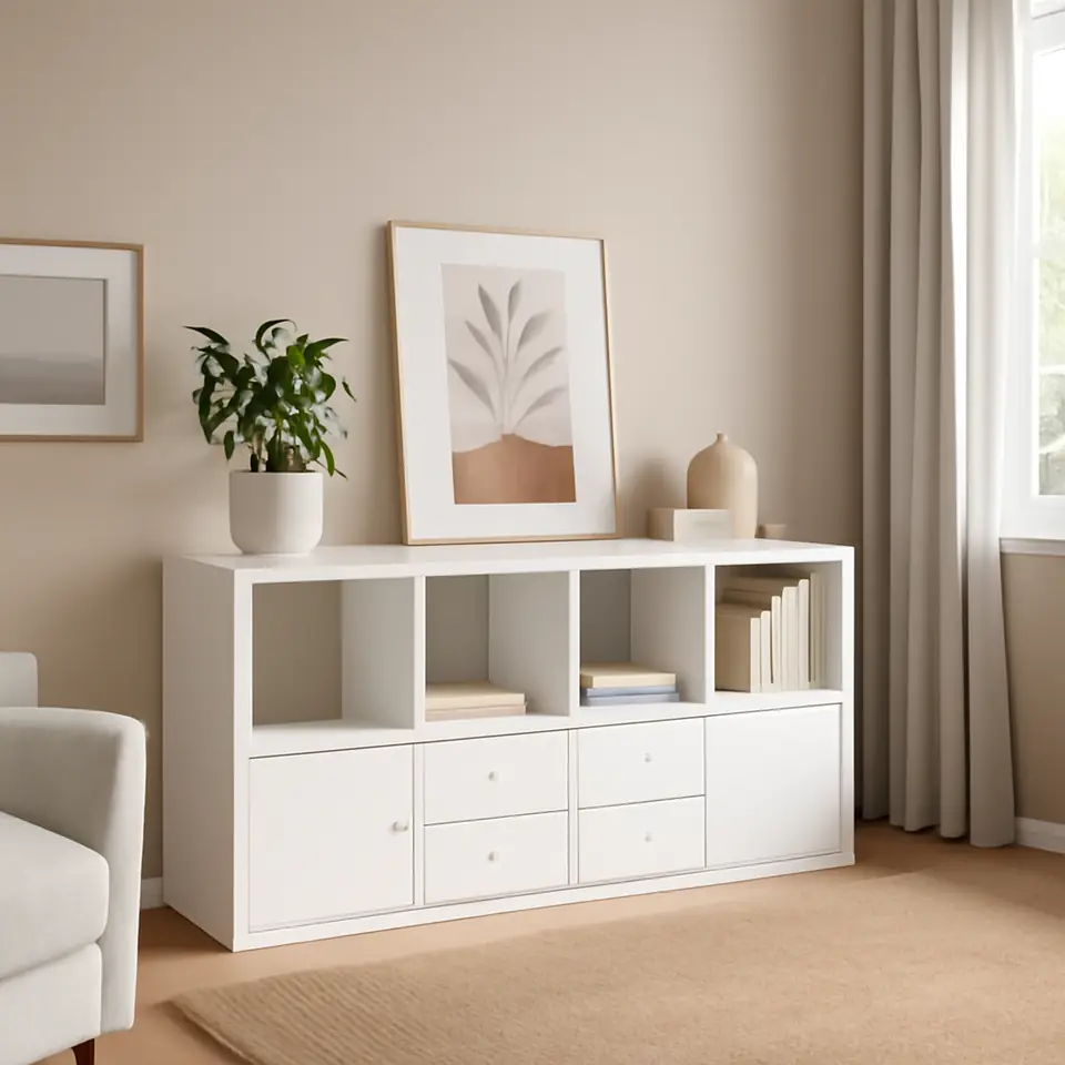 Møbelmontering KALLAX Reol med 4 indsatser, hvid, 147×77 cm | Fast Pris i Storkøbenhavn