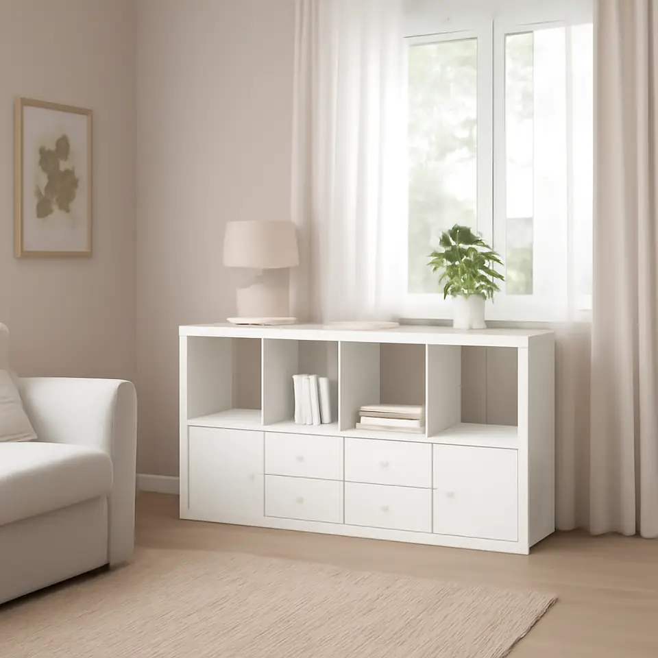 Møbelmontering KALLAX Reol med 4 indsatser, hvid, 147×77 cm | Professionel Møbelmontør