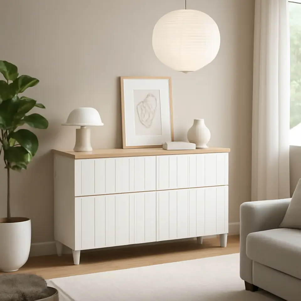 Møbelmontering BESTÅ Opbevaringskom låger/skuffer, hvid/Sutterviken/Kabbarp hvid, 120x42x76 cm | Fast Pris i Storkøbenhavn