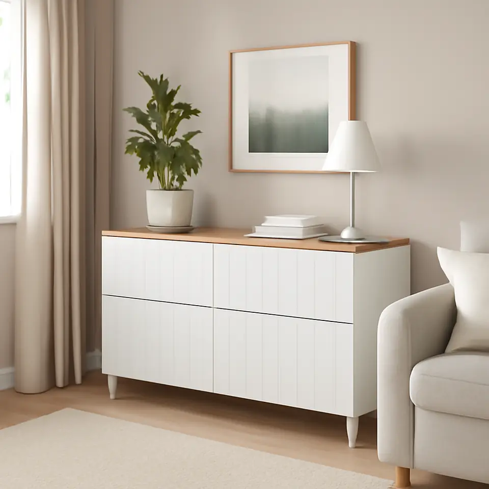Møbelmontering BESTÅ Opbevaringskom låger/skuffer, hvid/Sutterviken/Kabbarp hvid, 120x42x76 cm | Samling af Møbler i Rødovre & Kbh