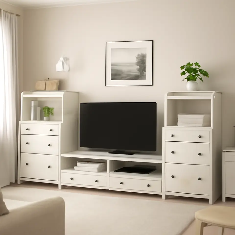 Møbelmontering HAUGA Tv-/opbevaringskombination, hvid, 277x46x116 cm | Få et tilbud i dag