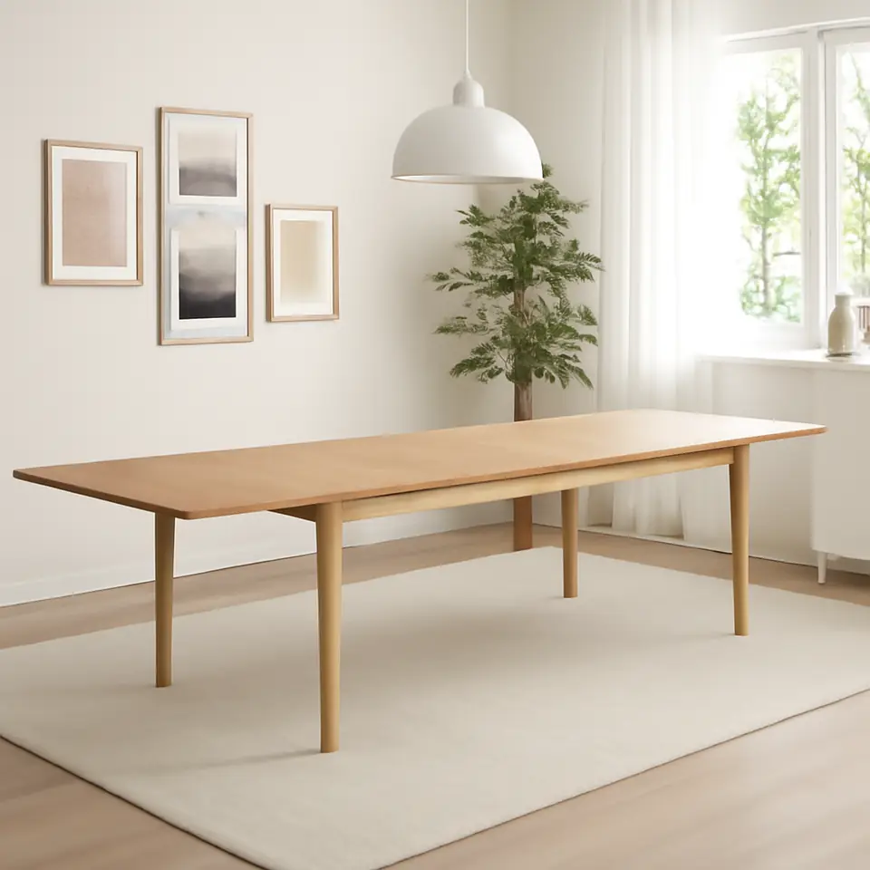 Møbelmontering MELLANSEL Bord med udtræk, egetræsfiner, 220/320×95 cm | Billig & Hurtig i København