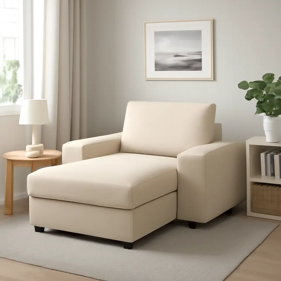Møbelmontering VIMLE Chaiselong, med brede armlæn/Hallarp beige | Professionel Møbelmontør
