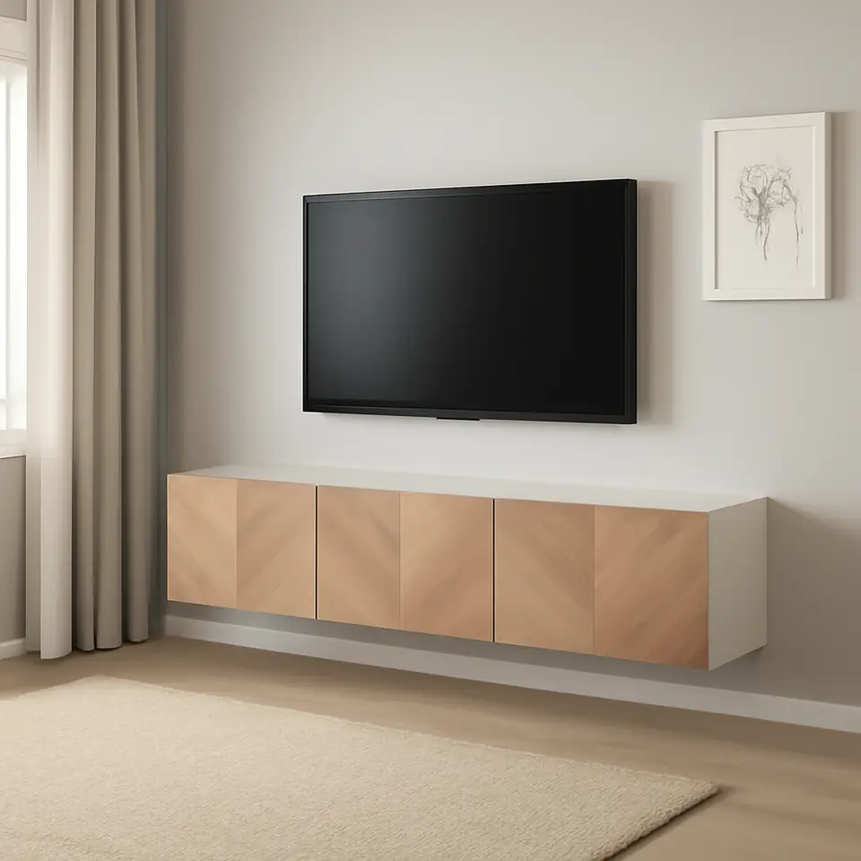 Møbelmontering BESTÅ Tv-bord med låger, hvid/Hedeviken egetræsfiner, 180x42x38 cm | Fast Pris i Storkøbenhavn