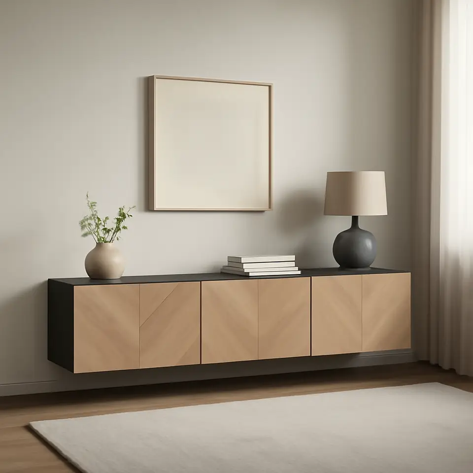 Møbelmontering BESTÅ Tv-bord med låger, sortbrun/Hedeviken egetræsfiner, 180x42x38 cm | Professionel Møbelmontør