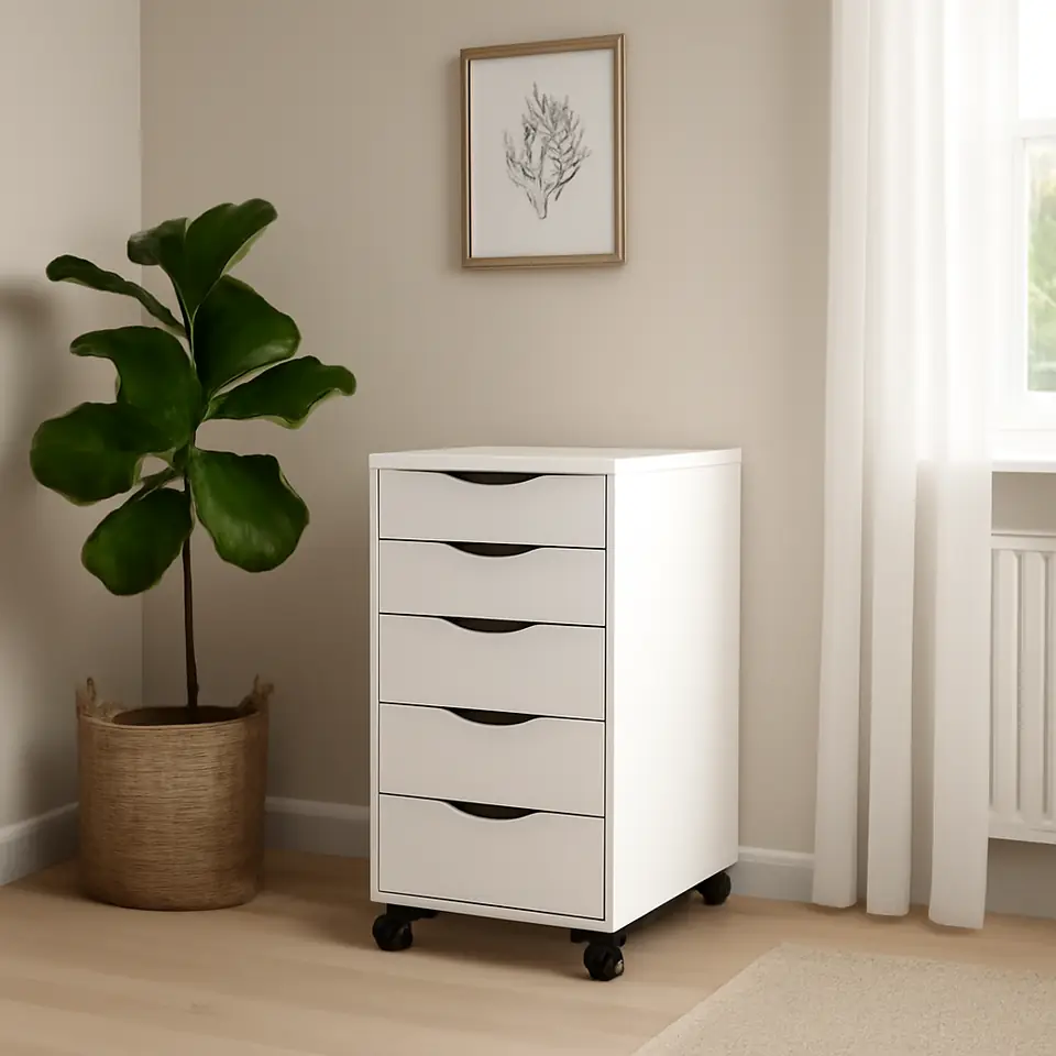 Møbelmontering ALEX Skuffeelement med hjul, hvid/sort, 36×76 cm | Fast Pris i Storkøbenhavn