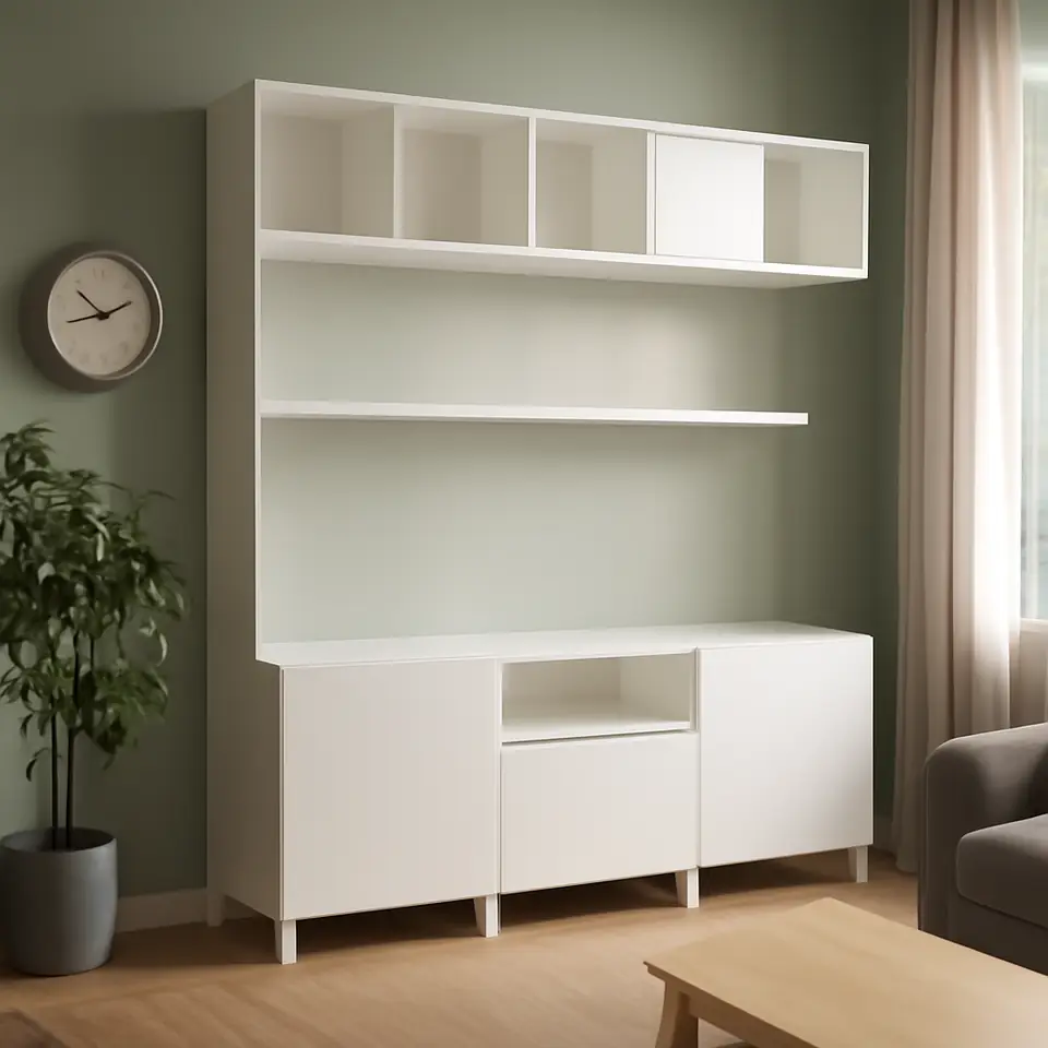 Møbelmontering BESTÅ / EKET Skabskombination til tv, hvid, 210x42x220 cm | Professionel Møbelmontør