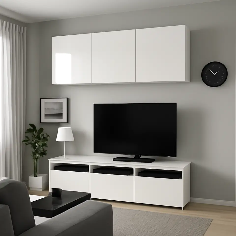 Møbelmontering BESTÅ Tv-bord, hvid/Selsviken højglans/hvid, 180x42x185 cm | Samling af Møbler i Rødovre & Kbh
