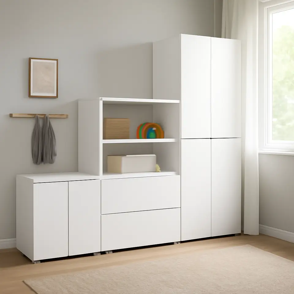 Møbelmontering SMÅSTAD / PLATSA Opbevaringskombination, hvid/hvid, 180x57x181 cm | Billig & Hurtig i København