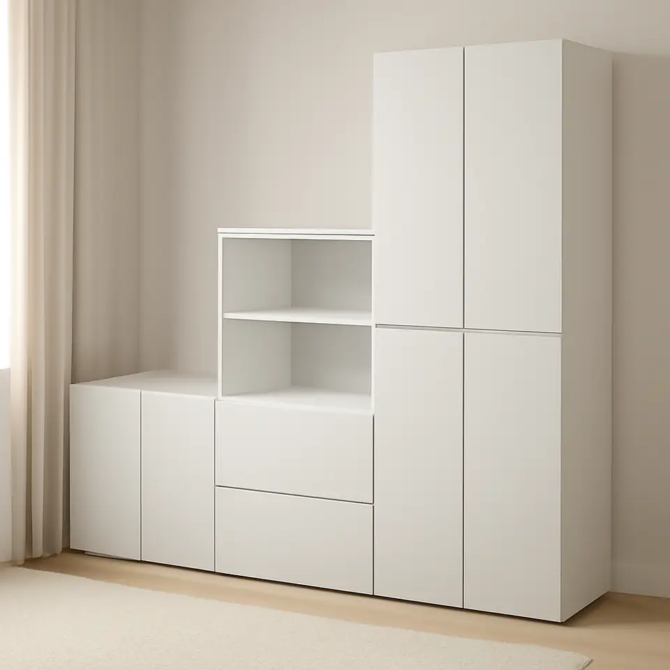 Møbelmontering SMÅSTAD / PLATSA Opbevaringskombination, hvid/grå, 180x57x181 cm | Professionel Møbelmontør