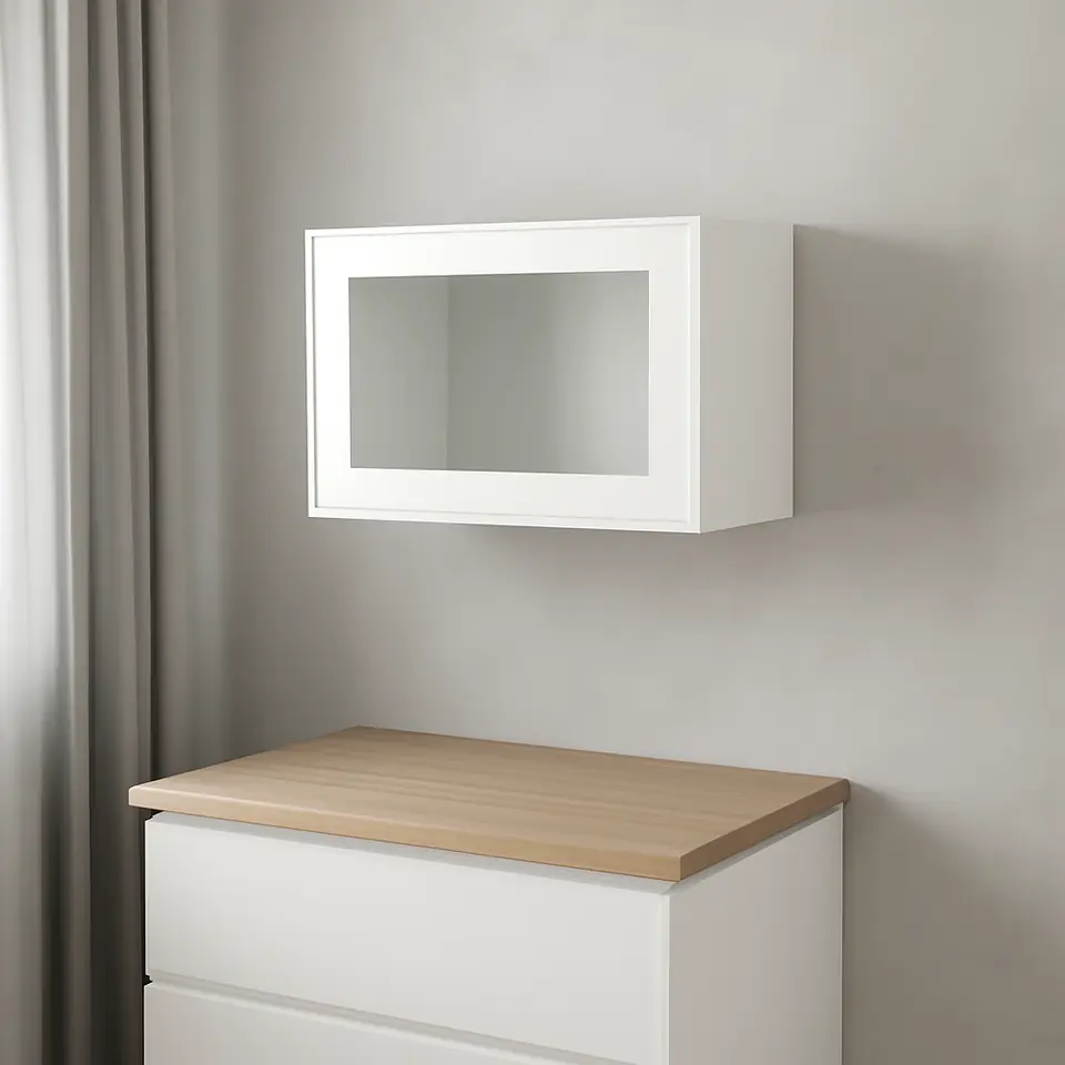 Møbelmontering BESTÅ Vægmonteret skabskombination, hvid Glassvik/hvid/lysegrøn klart glas, 60x42x38 cm | Samling af Møbler i Rødovre & Kbh