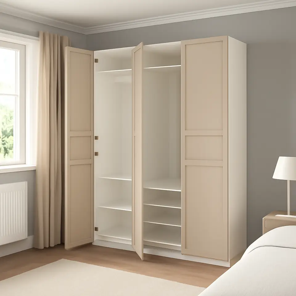 Møbelmontering PAX / FLISBERGET Garderobekombination, hvid/lys beige, 150x60x236 cm | Samling af Møbler i Rødovre & Kbh