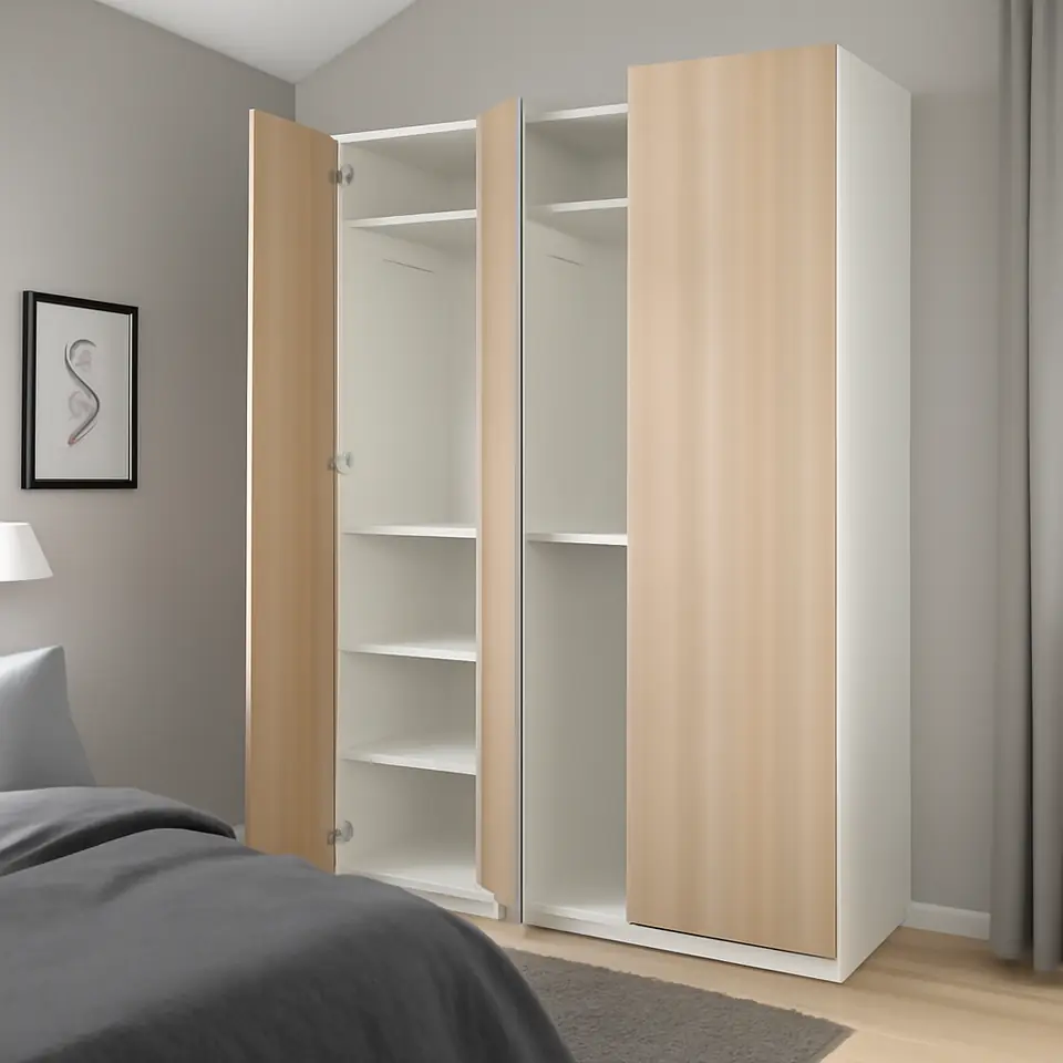Møbelmontering PAX / FORSAND Garderobekombination, hvid/egetræsmønster med hvid bejdse, 150x60x236 cm | Fast Pris i Storkøbenhavn