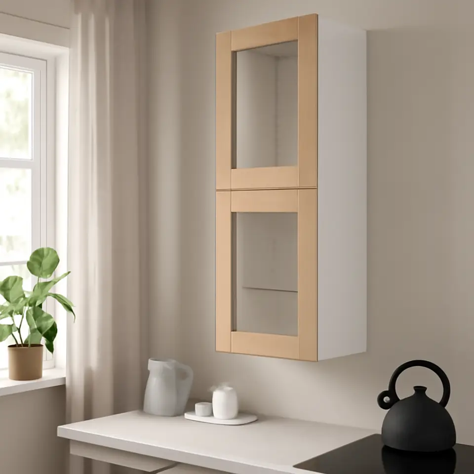 Møbelmontering METOD Vægskab med hylder/2 vitrinlåger, hvid/Forsbacka eg, 40×100 cm | Samling af Møbler i Rødovre & Kbh