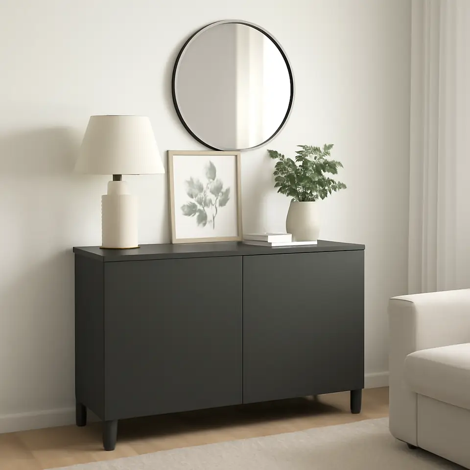 Møbelmontering BESTÅ Opbevaring med låger, mørkegrå/Lappviken/Stubbarp mørkegrå, 120x42x74 cm | Fast Pris i Storkøbenhavn