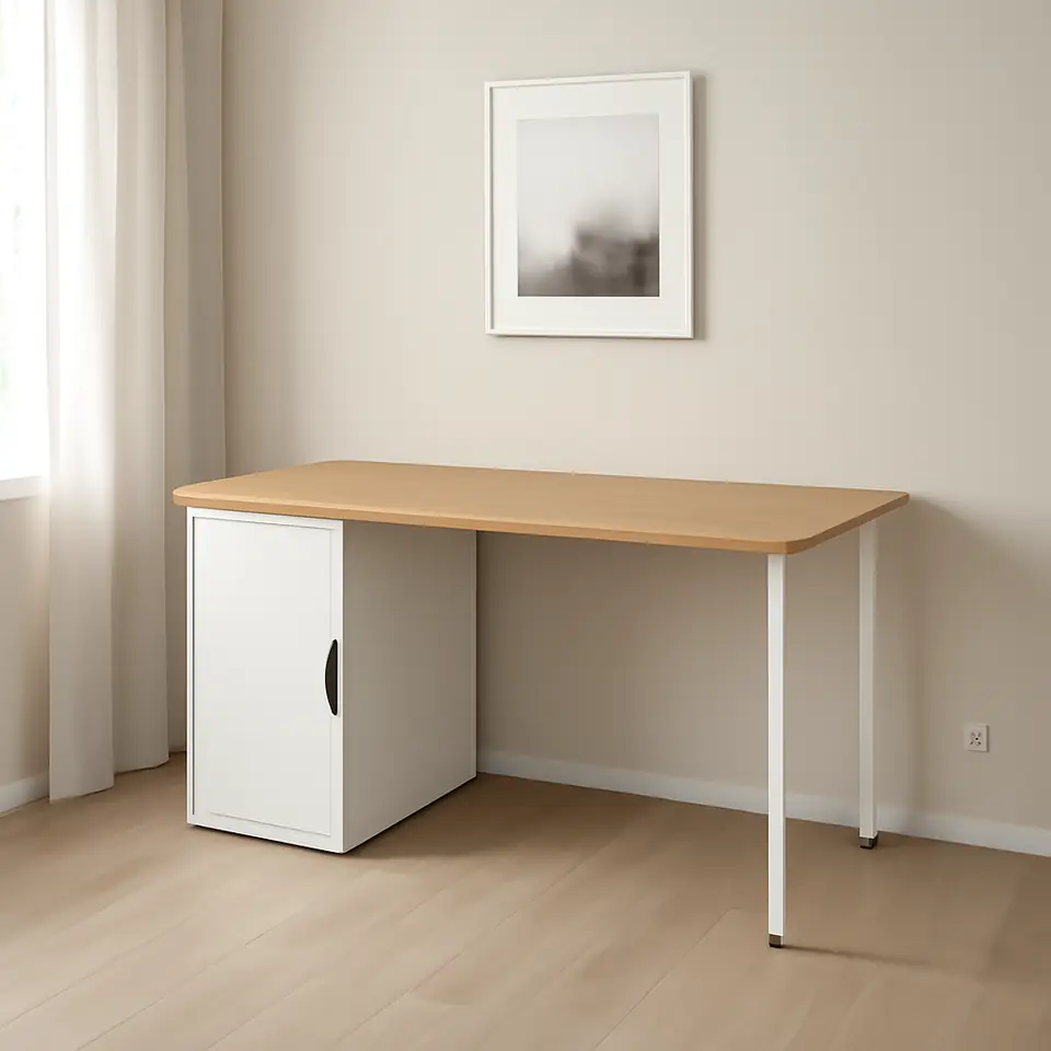 Møbelmontering ANFALLARE / ALEX Skrivebord, bambus/hvid, 140×65 cm | Billig & Hurtig i København