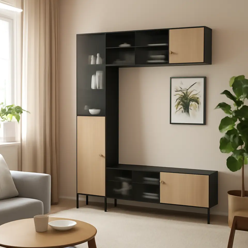 Møbelmontering BOASTAD Tv-møbel, kombination, sort/egetræsfiner, 163x42x185 cm | Billig & Hurtig i København