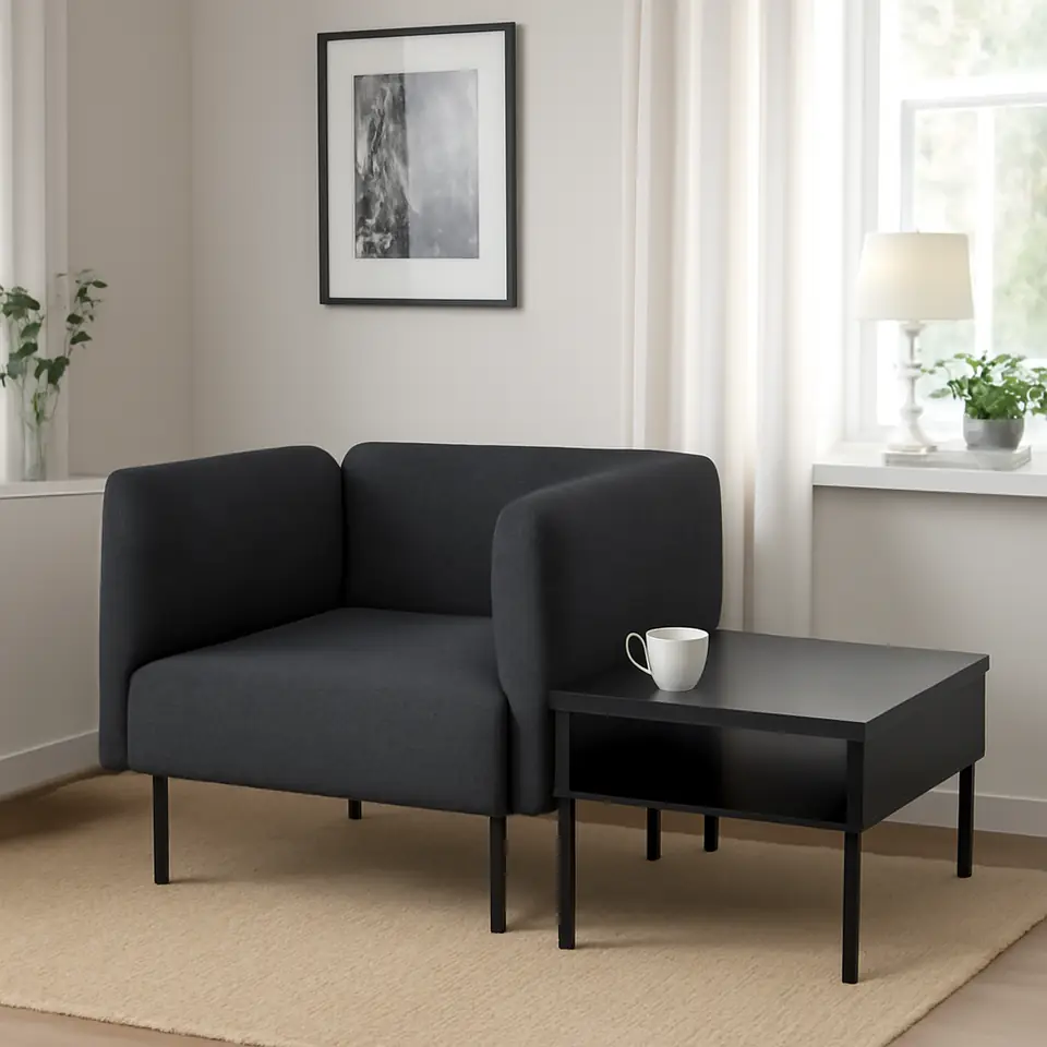 Møbelmontering LILLEHEM Lænestol med sidebord, Gunnared mørkegrå/metal | Professionel Møbelmontør