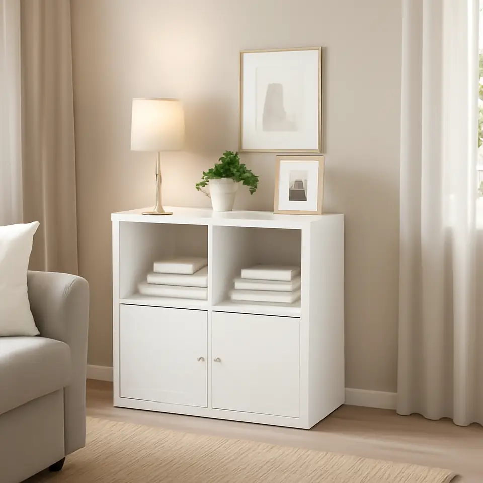 Møbelmontering KALLAX Reol, med to låger/med to hyldeindsatser hvid, 77×77 cm | Professionel Møbelmontør