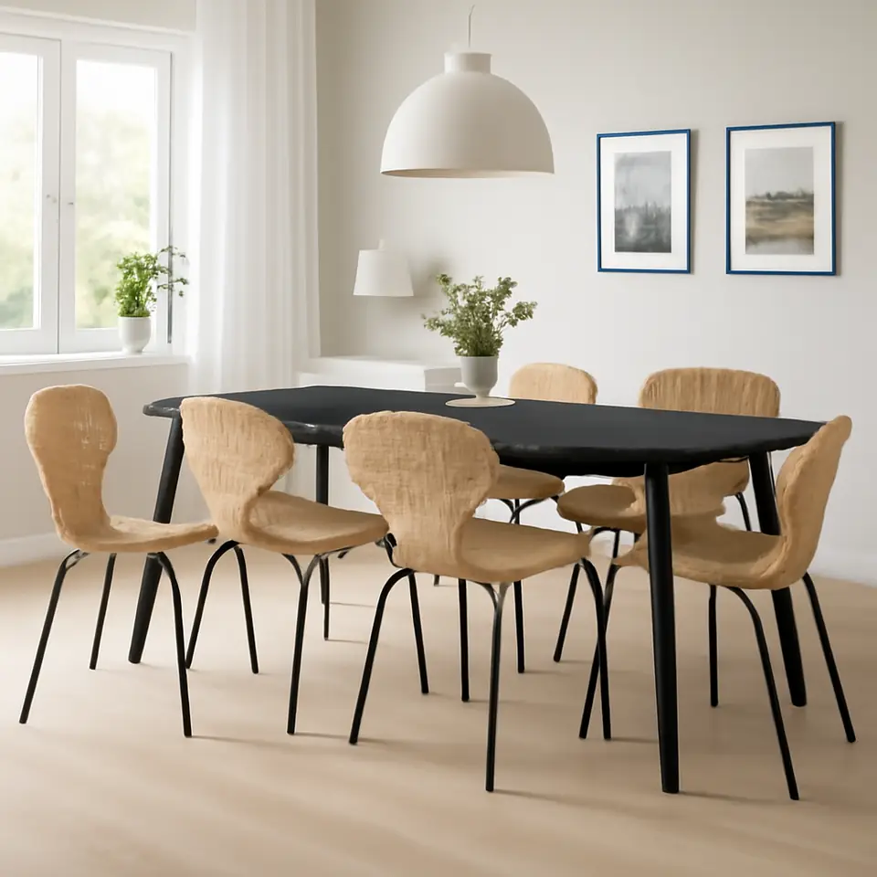 Møbelmontering LISABO / ÄLVSTA Bord og 6 stole, sort/rotting sort, 200×78 cm | Billig & Hurtig i København