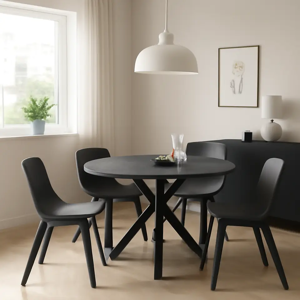 Møbelmontering MARIEDAMM / ODGER Bord og 4 stole, sort marmormønstret/antracit, 105 cm | Billig & Hurtig i København