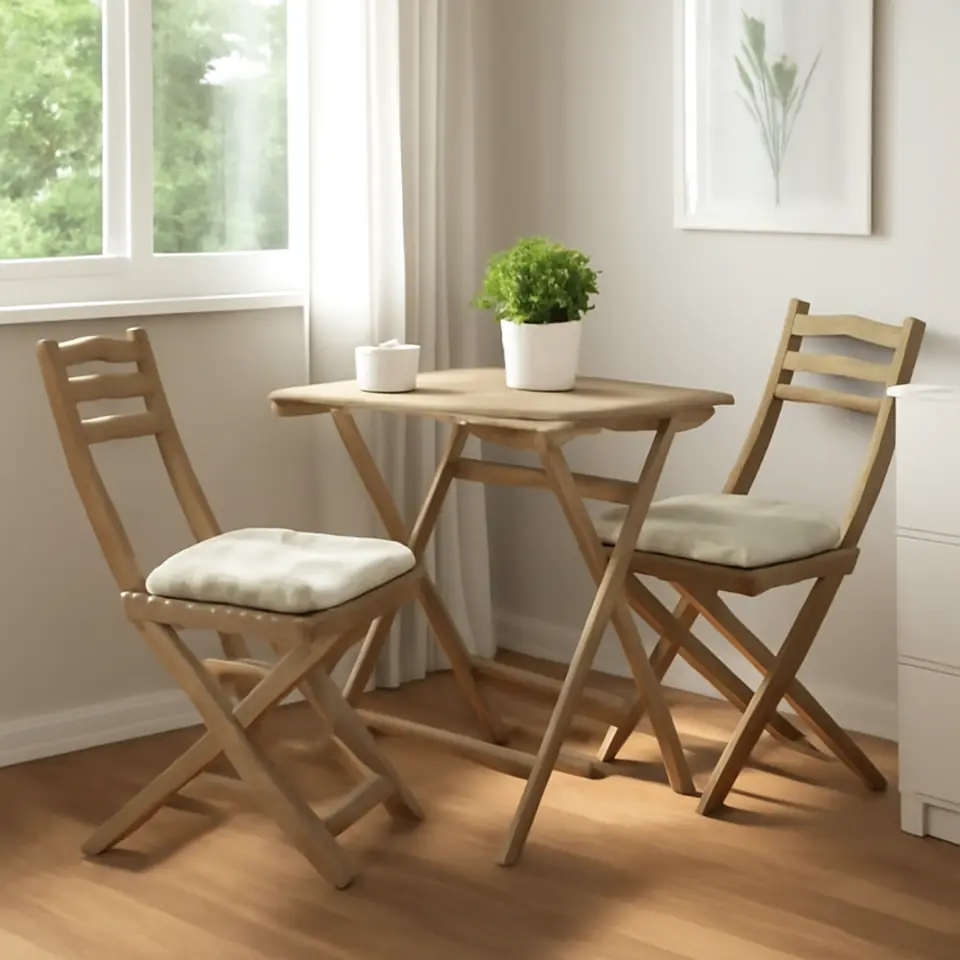 Møbelmontering ASKHOLMEN Bord+2 klapstole, ude, akacie/Kuddarna lys gråbeige, 60×62 cm | Billig & Hurtig i København