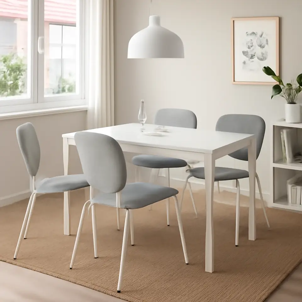Møbelmontering VIHALS / VIHALS Bord og 4 stole, hvid hvid/hvid Tibbleby gråbeige, 125×74 cm | Billig & Hurtig i København