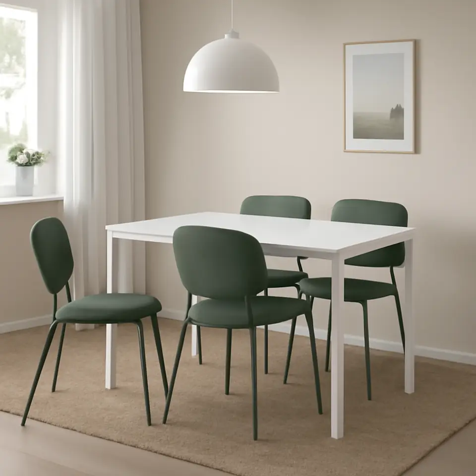 Møbelmontering VIHALS / VIHALS Bord og 4 stole, hvid/grøn Tibbleby grågrøn, 84/120×74 cm | Professionel Møbelmontør