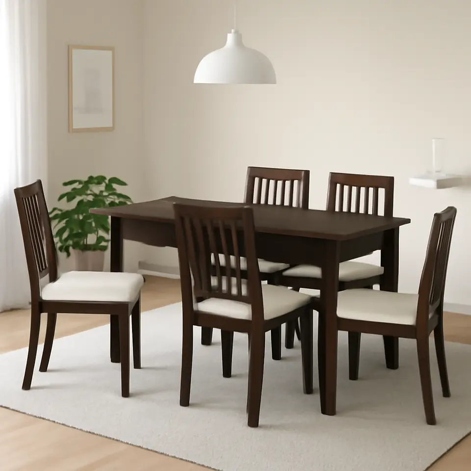 Møbelmontering NÄSINGE / NÄSINGE Bord og 4 stole, bøgetræsfiner med mørkebrun bejdse/mørkebrun bejdse Kilanda lys beige, 130/190×80 cm | Fast Pris i Storkøbenhavn