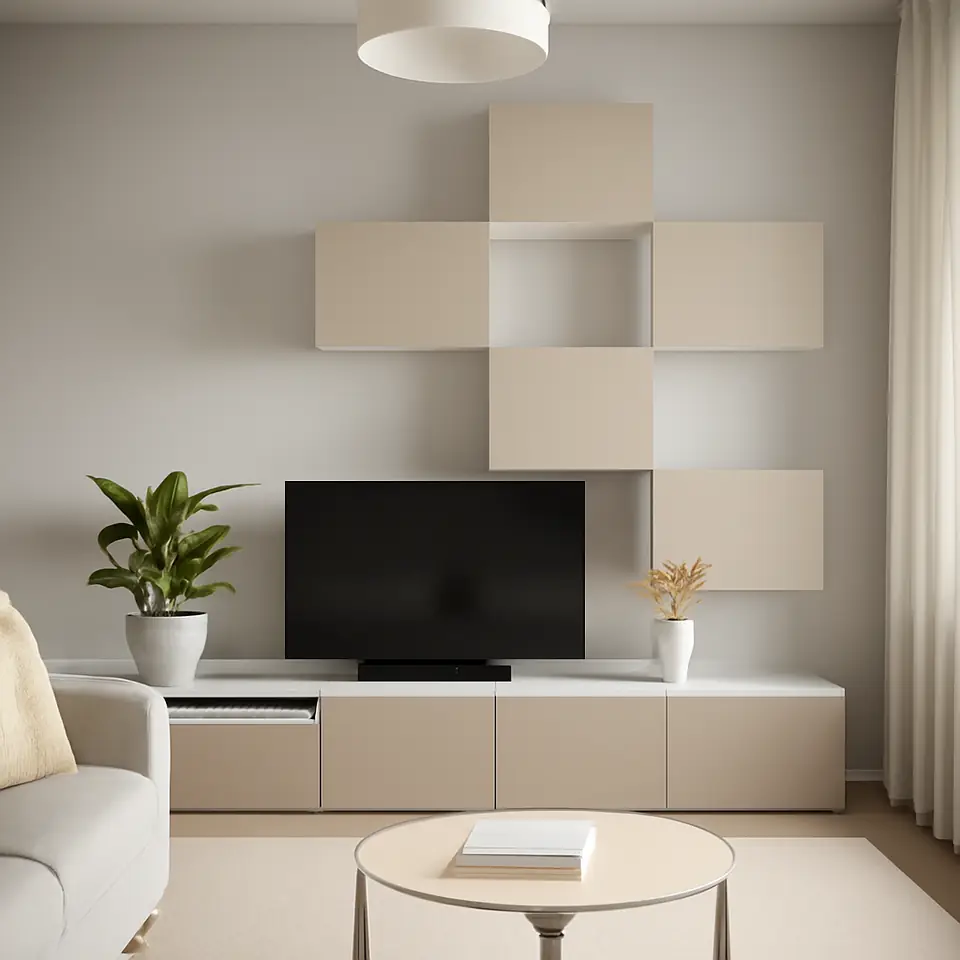 Møbelmontering BESTÅ Tv-møbel, kombination, hvid Lappviken/lys gråbeige, 240x42x230 cm | Samling af Møbler i Rødovre & Kbh
